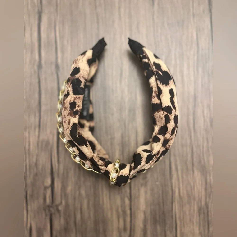 Leopard Print and Pearl Knotted Headband